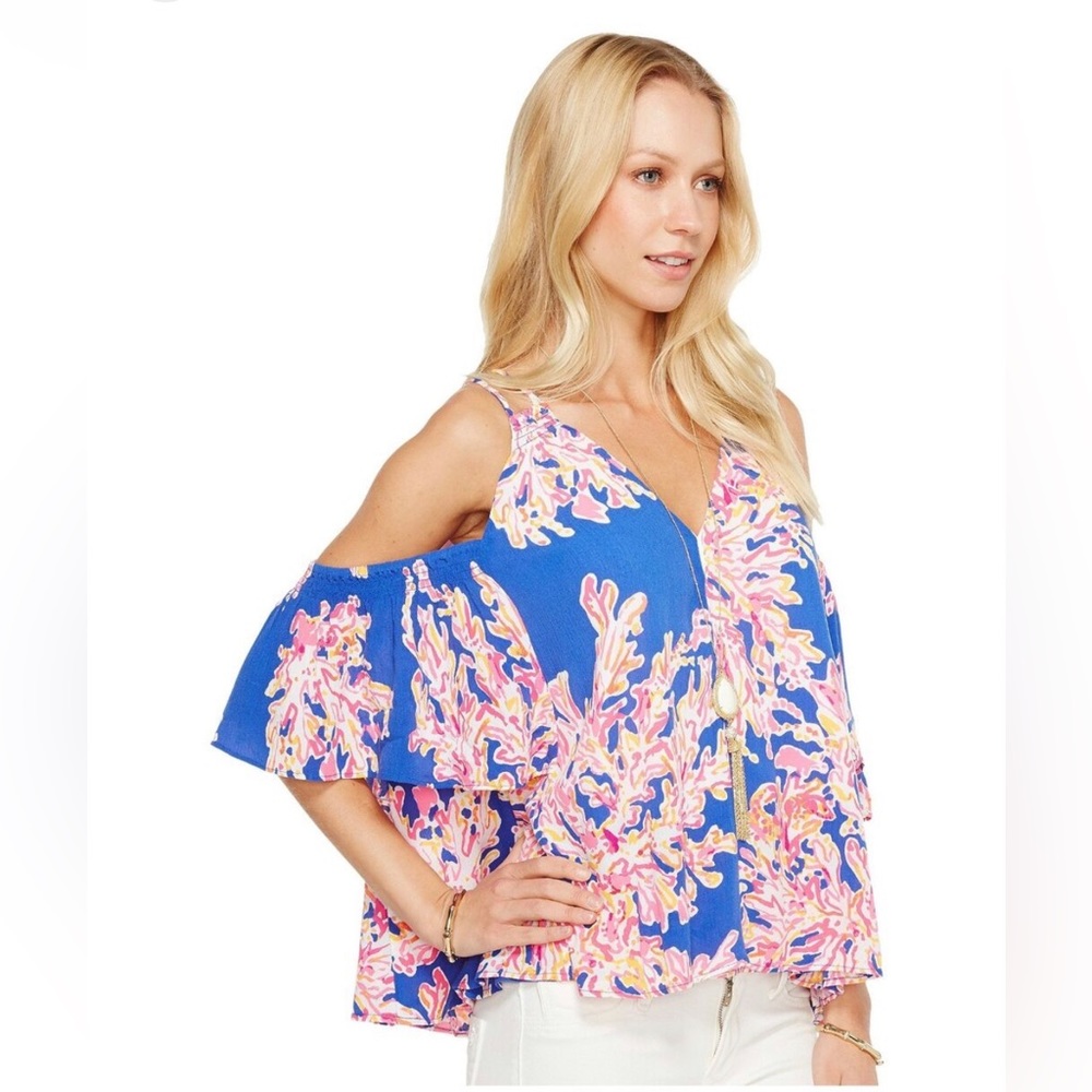 Lilly Pulitzer Bellamie Cold Shoulder Top It’s Eelectric Size XXSmall